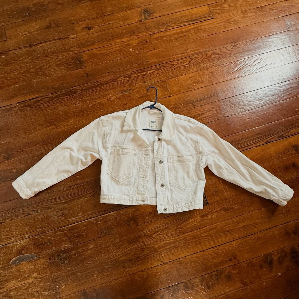 Abercrombie Cropped White Denim Chore Jacket